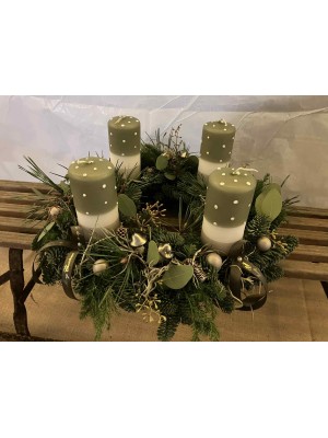 Adventskrans med hånddyppede bloklys - grøn