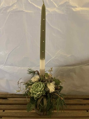 Juledekoration med 1 håndyppet lys - grøn