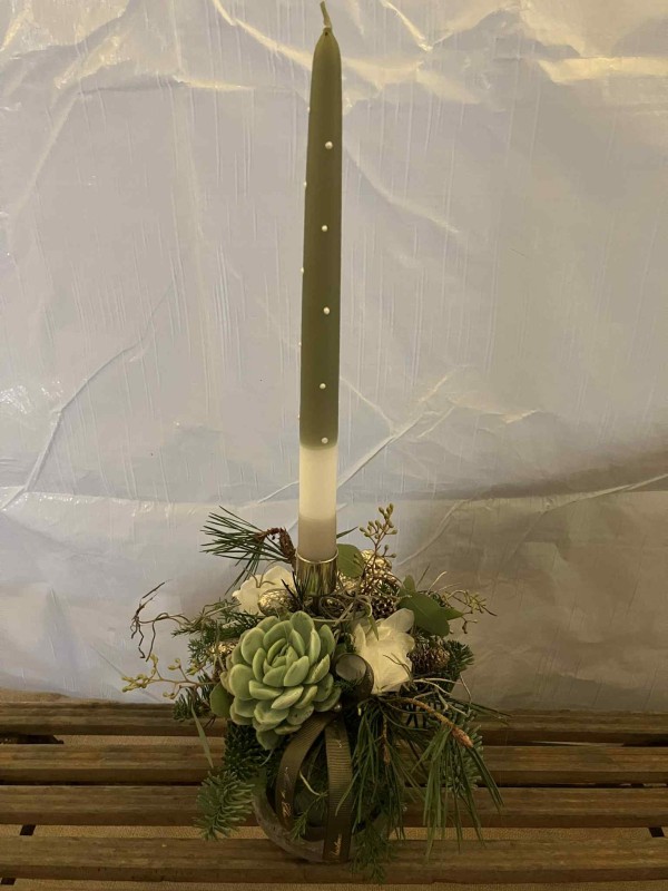 Juledekoration med 1 håndyppet lys - grøn