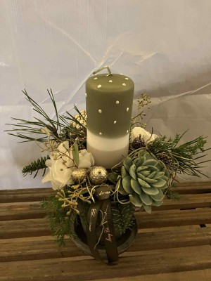 Juledekoration med 1 håndyppede lys - grøn