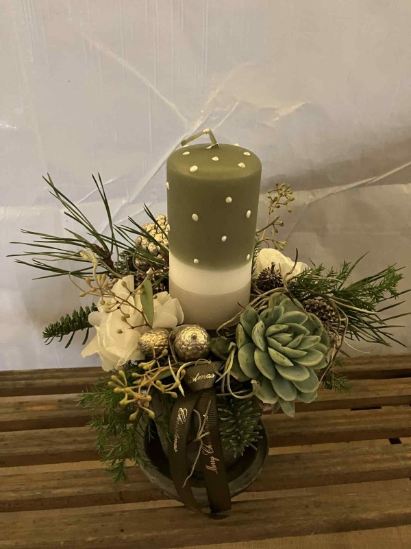 Juledekoration med 1 håndyppede lys - grøn